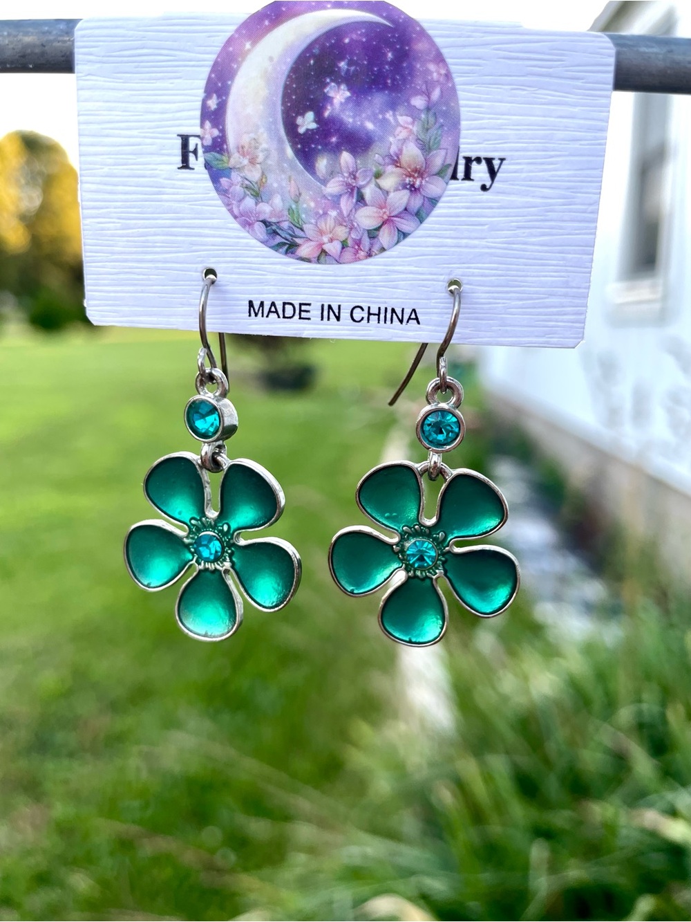 Teal Flower Drop Earrings